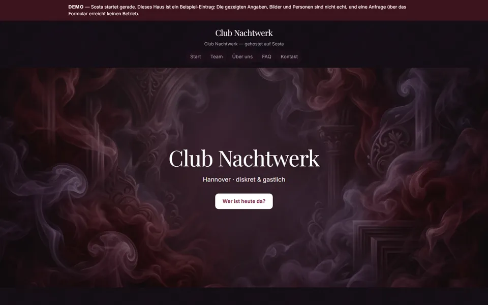 Beispiel-Website im Design Late-Night-Bordeaux